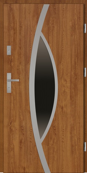Drzwi zewnętrzne złoty dąb ramka INOX Lorenzo Plus Classico SETTO