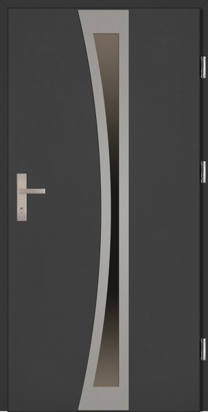 Drzwi zewnętrzne wejściowe antracyt ramka INOX Ivo Plus 68 mm