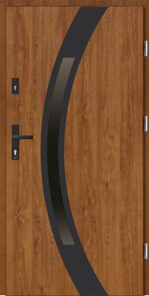 Drzwi wejściowe 90 cm złoty dąb ramka czarna Luciano Uno Płaskie