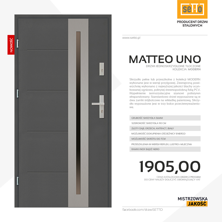 Drzwi zewnętrzne Matteo Uno Modern