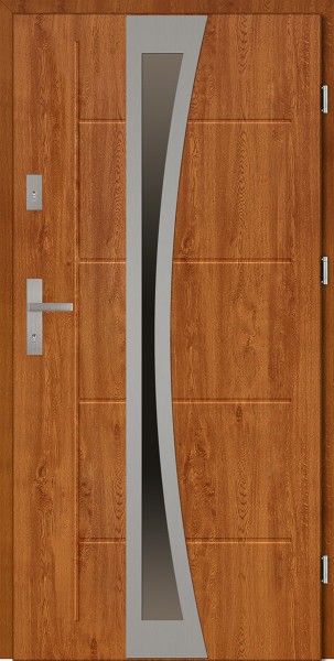 Drzwi zewnętrzne 90 cm złoty dąb tłoczone z szybą Ivo Modern SETTO
