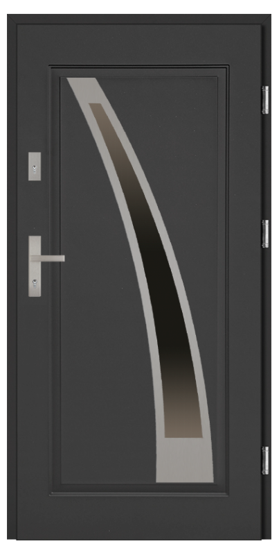 Drzwi wejściowe stalowe antracyt INOX Enrico 68 szyba reflex