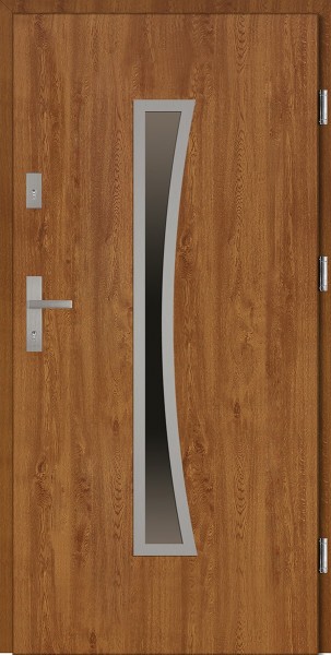 Drzwi wejściowe zewnętrzne złoty dąb ramka INOX Raffaello 56 mm