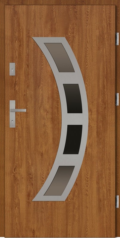 Drzwi wejściowe zewnętrzne złoty dąb ramka INOX Ricardo 56 mm