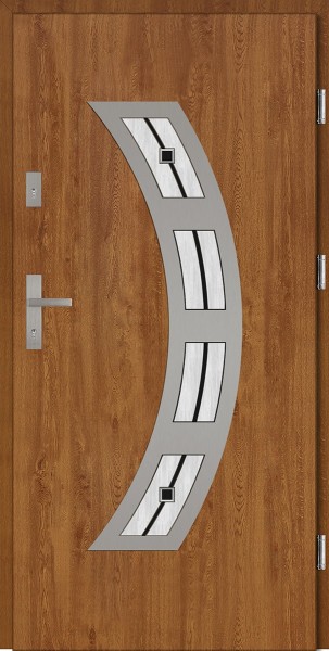 Drzwi wejściowe zewnętrzne złoty dąb ramka INOX Ricardo DIP 56 mm