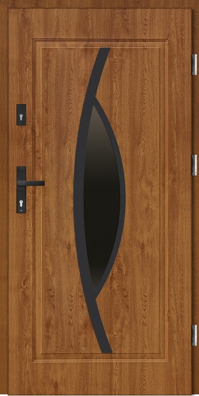 Drzwi wejściowe stalowe złoty dąb NERO Lorenzo 68 mm