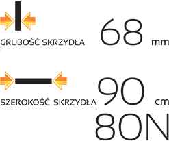 Drzwi zewnętrzne SETTO Grande 68 Płaskie - szerokość grubość skrzydła